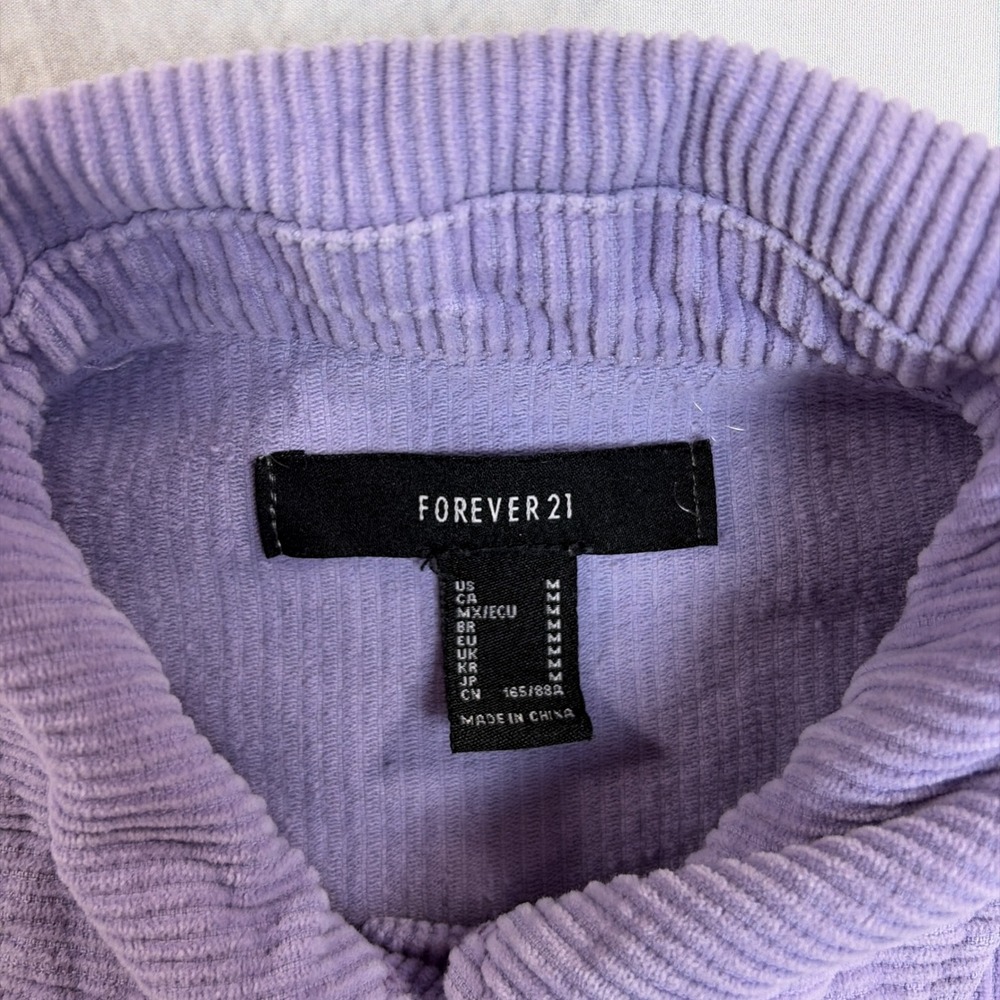 Forever 21 Corduroy Jacket Womens Medium Purple Cropped Raw Hem Button Up - Picture 3 of 6